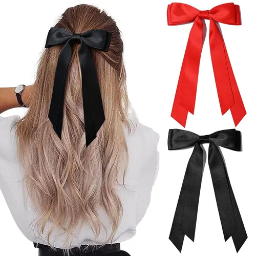 Miniatura 13 de Aileam 2 piezas lazos de cabello de satén sedoso, pinza para cabello, cinta blanca para cabello, sujetador de cola de caballo, accesorios, Blanco
