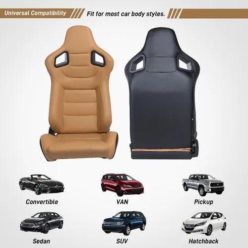 Miniatura 7 de Asientos de Carreras 2 Piezas Asientos Bucket Reclinables con 2 Deslizadores Asientos de Cuero PU Ajustables Asientos Deportivos Universales