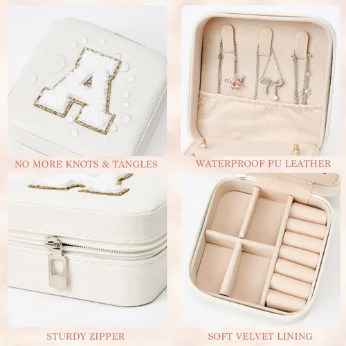 Miniatura 4 de Nayno Joyero para joyería, pequeño joyero de viaje, organizador de joyas, accesorios esenciales para mujeres, joyero blanco personalizado para mamá