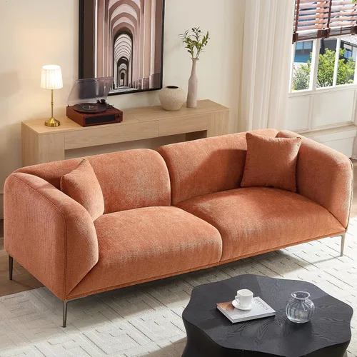 Miniatura 12 de Sofá moderno de 82 pulgadas con patas de metal, sofá boucle tapizado, sofás de lujo con asiento profundo de 3 plazas, sofá alto y minimalista