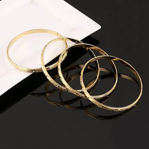 Miniatura 3 de 4pcs 0.236 in Decoración Fiesta Brazalete Dubai Oro Joyas Brazaletes, Latón