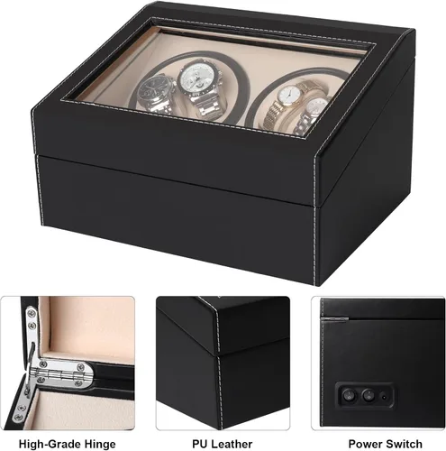 Miniatura 4 de Caja de exhibición automática de bobinador de reloj, 4 + 6 cajas de reloj giratorias automáticas con 4 motores silenciosos y 6 almohadas de reloj