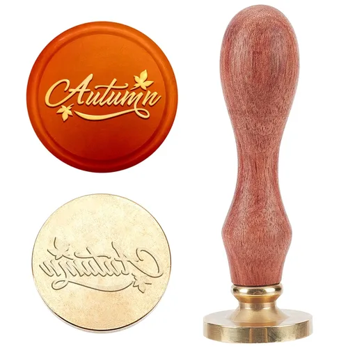 MAYJOYDIY Sello de cera de otoño, hojas de arce, sellos de cera de sellado de palabras de 0.984 in, sello de sellado de cabeza de latón extraíble,