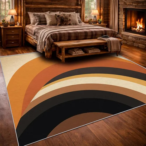 Miniatura 7 de Alfombras retro con arco para dormitorio, alfombras modernas lavables de mediados de siglo para sala de estar, 5 x 5 pies, diseño abstracto de MCM
