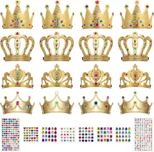 Miniatura 8 de Paquetes de 23/24 Coronas y Tiaras de Princesa de Espuma, Kit de Manualidades para Sombreros de Fiesta de Cumpleaños con Adhesivo de Diamante