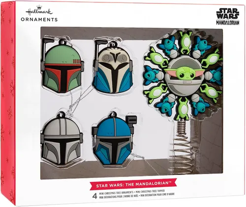 Miniatura 3 de Hallmark Star Wars: The Mandalorian - Adorno para la copa del árbol de Navidad en miniatura de 5 pulgadas y mini adornos de 1.7 pulgadas, juego de 5