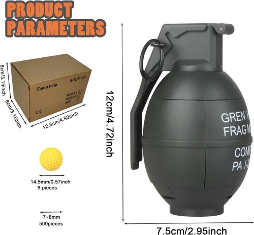 Miniatura 3 de Granada de mano de juguete para juego de batalla CS, con 9 municiones de espuma, verde, tácticas, granada CS, impacto divertido, granada de anillo