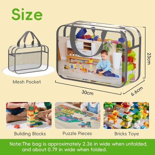 Miniatura 2 de Juego de 4 bolsas de almacenamiento de juguetes con cremallera para niños y niñas, bolsas organizadoras grandes de PVC con bolsillos laterales
