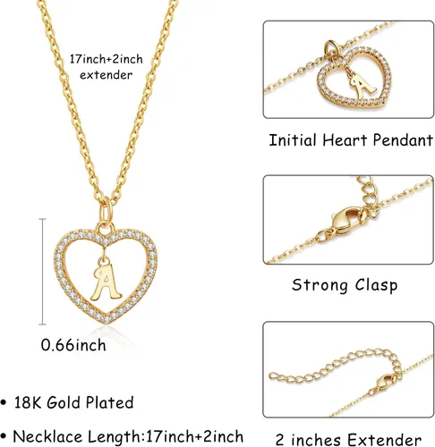 Miniatura 5 de HolyFast - Collar con colgante de corazón de circonita, con diseño de corazón y letra de la A a la Z, para San Valentín