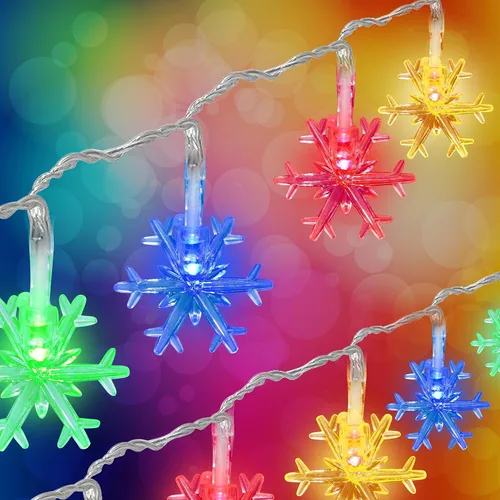 Miniatura 9 de Holiday Essence - Cadena de luces de Navidad en forma de copo de nieve, 50 luces LED blancas frías, 8 modos, 25 pies, juego de luces