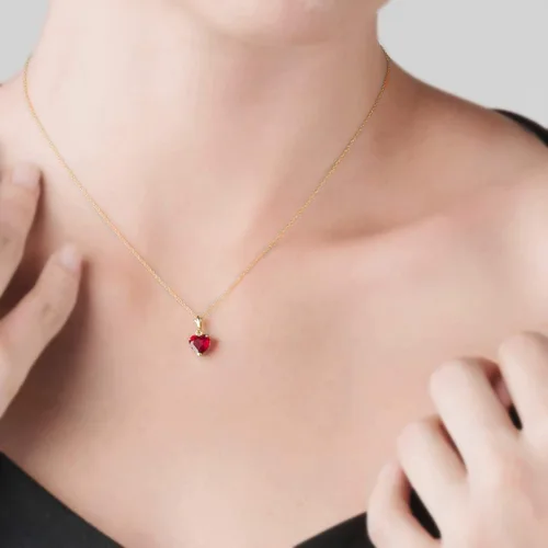 Miniatura 6 de Galaxy Gold GG Collar de oro macizo de 14 quilates de 1,45 quilates rubí en forma de corazón, Metal Gema, Rubí