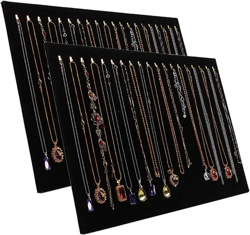 Organizador de joyas de terciopelo mejorado de 15.7 x 13 pulgadas, 20 ganchos, bandeja, bloc, vitrina, vitrina (paquete de 2)