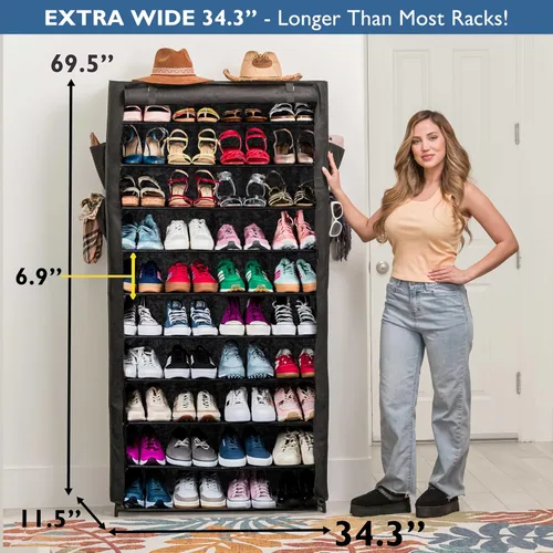 Miniatura 2 de Sundaze Zapatero con cubierta - Estante para zapatos de 10 niveles para entrada de puerta frontal, organizador de zapatos alto y resistente
