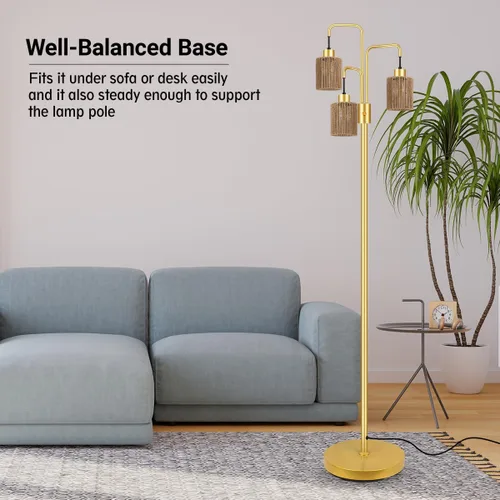 Miniatura 3 de Lámpara de pie industrial BoostArea para sala de estar, lámpara de pie moderna dorada con 3 luces, lámpara de pie para pararse con diseño simple