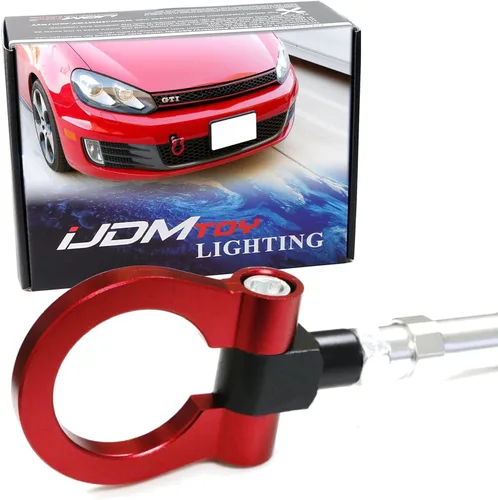 iJDMTOY Anillo de gancho de remolque estilo pista de carreras rojo Compatible con Volkswagen: 06-14 Golf GTI MK5 MK6 R32 Rabbit, 05-10 Jetta (MK5),