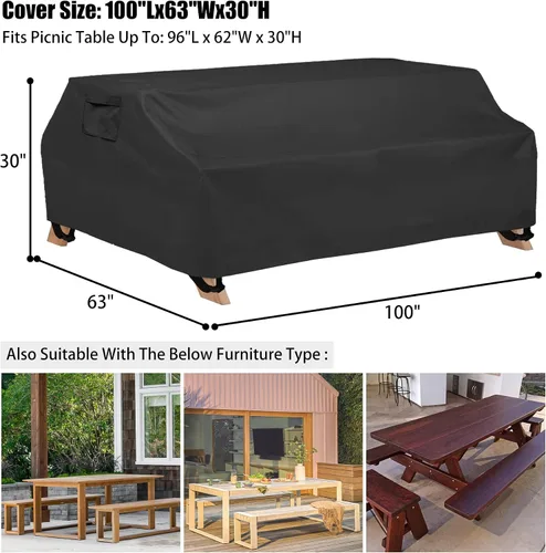Miniatura 3 de WOMACO Funda de mesa de picnic impermeable, resistente de 96 pulgadas para patio al aire libre, cubierta de mesa y banco para invierno, resistente