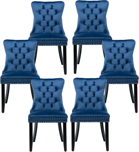 Miniatura 91 de Silla de comedor copetuda moderna de terciopelo para comedor, sillas de comedor tapizadas con remache de clavo, anillo trasero para cocina, comedor