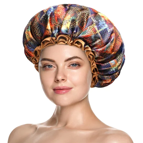 Miniatura 8 de mikimini Gorro de ducha para mujeres y niñas, champán, misterioso, pétalos románticos, grande y mediano (Mysterious, M (paquete de 1))