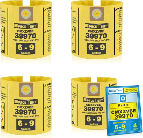 SpaceTent Paquete de 4 bolsas CMXZVBE39970 para aspiradora CRAFTSMAN de 6 y 9 galones para aspiradoras húmedas/secas, parte # 39970 CMXZVBE39970,