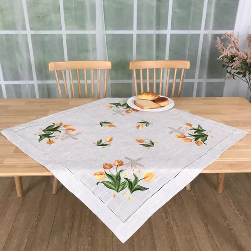 Miniatura 21 de Mantel bordado para decoración de encaje a prueba de polvo, sin arrugas, lavable, floral, rectangular, para cocina, comedor, vacaciones, cumpleaños