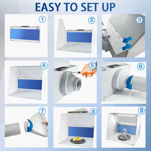 Miniatura 8 de HUBEST Kit de cabina de aerosol con 8 luces LED y 16 clips de cocodrilo, cabina de pintura con ventilador de velocidad ajustable con manguera