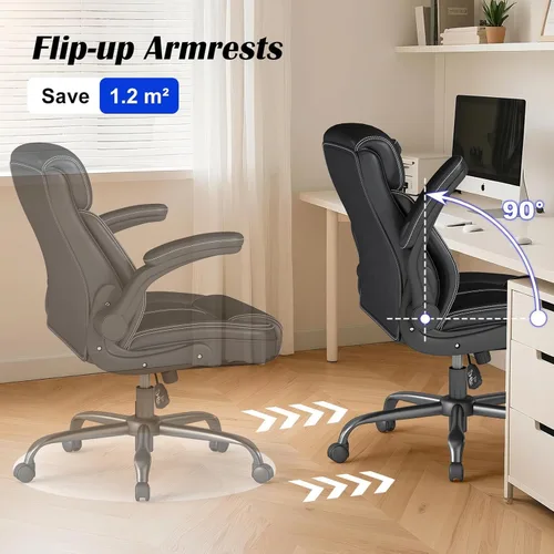 Miniatura 6 de AnyGod Silla ejecutiva con reposabrazos abatibles, soporte lumbar, altura ajustable, respaldo medio con función mecedora para ejecutivos