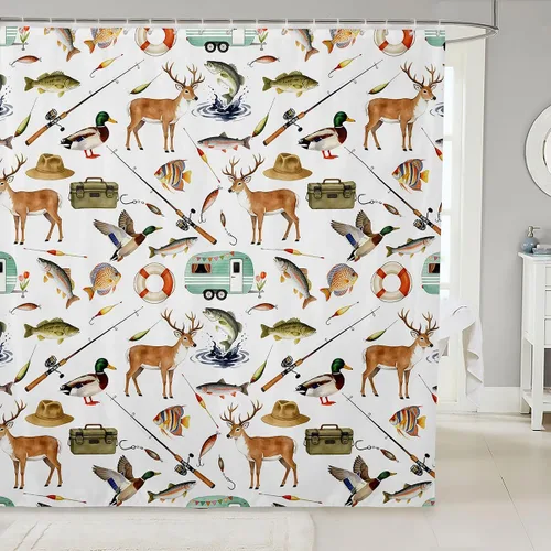 Miniatura 7 de Erosebridal American Flag Shower Curtain 72" Wx72 L Army Green Camo Waterproof Bathroom Curtains Bear Claw Hunting Theme Bathroom Shower Curtain