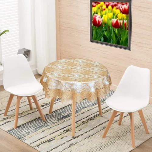 Miniatura 3 de Mantel pequeño de encaje beige para mesa de centro pequeña, redondo de 36 pulgadas