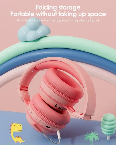 Miniatura 5 de Xmenha Auriculares inalámbricos para niños con micrófono para la escuela, con cancelación de ruido, protección para los oídos, Bluetooth, plegable
