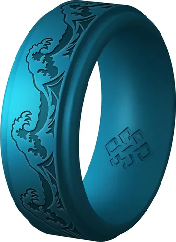 Miniatura 34 de Knot Theory Anillo de silicona para hombre, grabado de montaña, ondas, bosque, ancho de banda de 0.315 pulgadas, transpirable, ajuste cómodo