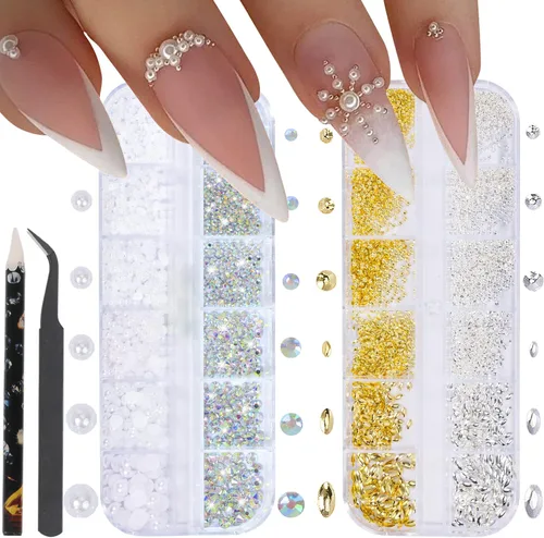 Miniatura 13 de Perlas planas para uñas, perlas blancas para arte de uñas, perlas de uñas de color AB para arte de uñas, perlas de joyería para uñas, con bolígrafo