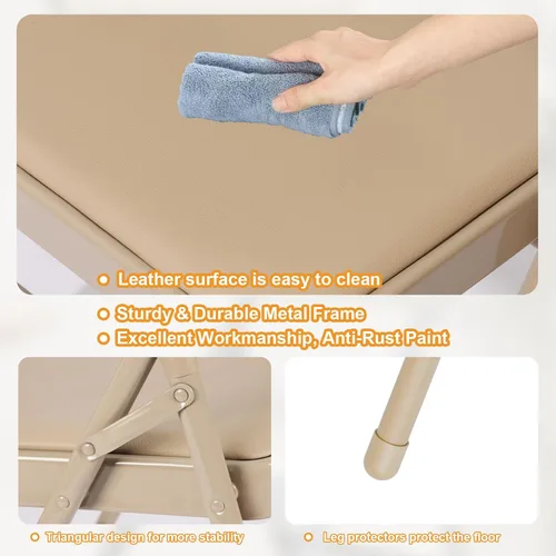 Miniatura 5 de Paquete de 12 sillas plegables color caqui con cojín acolchado para exteriores, sillas plegables de metal comerciales apilables portátiles con marco