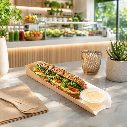 Miniatura 4 de Bio Tek - Bandeja rectangular de papel kraft para perros calientes o sándwiches – 11 3/4" x 2" x 1 1/4" – caja de 200