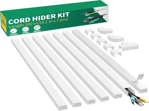 Miniatura 15 de Delamu Kit de cubierta de cable autoadhesivo de 100 pulgadas para TV montado en la pared, ocultador de cables pintable, sistema de gestión de cables