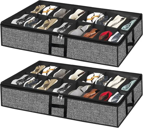 Miniatura 12 de Organizador de zapatos debajo de la cama para armario, paquete de 2, se adapta a 24 pares de cajas de contenedores de zapatos debajo de la cama