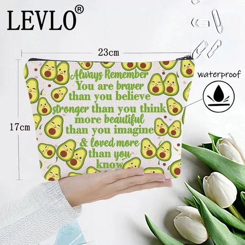 Miniatura 2 de LEVLO Divertida bolsa de maquillaje con diseño de aguacate, regalo inspirado en los amantes del aguacate, con texto en inglés "You Are Braver
