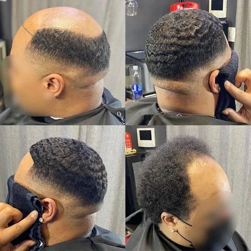 Miniatura 12 de HAPPY&CC Manejar cabello afro unidad negro hombres cabello humano toupee peluca francesa encaje pieza de pelo sistema de reemplazo para hombres #1