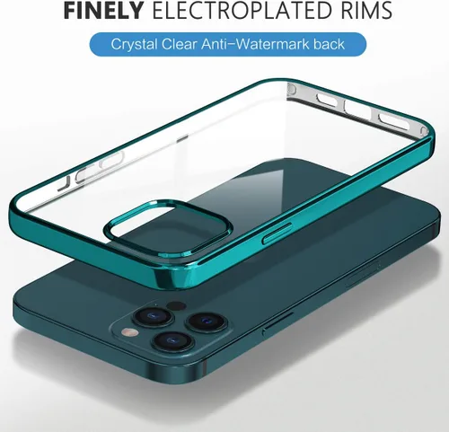Miniatura 3 de MILPROX Compatible con iPhone 12 Pro Max (2020), transparente, a prueba de golpes, con borde galvanizado, fundas anti-amarillas, verde pino