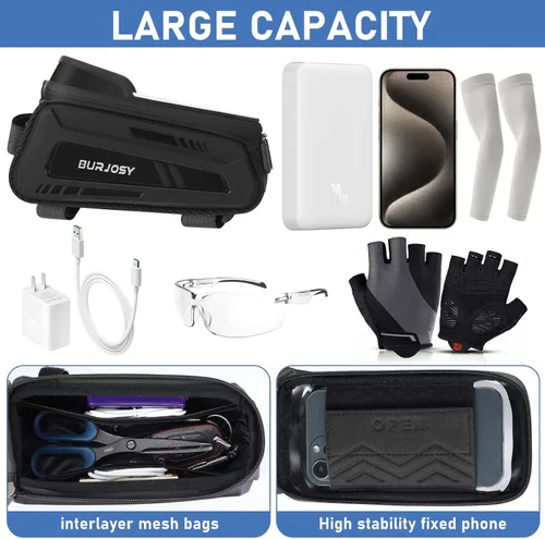 Miniatura 4 de Bolsa de marco frontal para teléfono de bicicleta, bolsa impermeable para teléfono con pantalla táctil de TPU y visera solar, accesorios