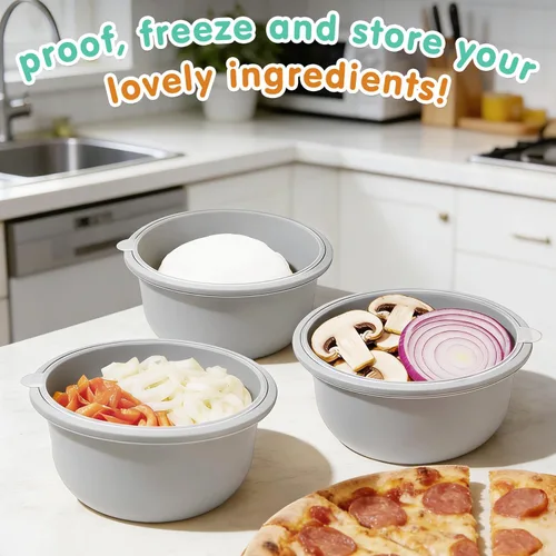 Miniatura 8 de 3 recipientes apilables de silicona para prueba de masa de pizza con tapas, caja a prueba de masa de pizza de 23.7 fl oz para la cocina del hogar