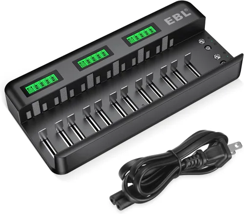 Miniatura 10 de EBL LCD Cargador de Batería de 8 Bahías, Cargador de Batería Recargable AA AAA C D para Baterías Recargables Ni-MH AA AAA C D Baterías con Puerto
