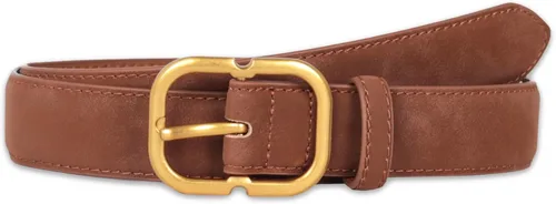 Miniatura 343 de Cinturón de cuero clásico con hebilla de metal para mujer con vestido de jeans