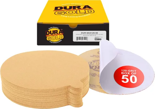 Miniatura 9 de Dura-Gold Discos de lija PSA dorados de 6 pulgadas de alta calidad, grano 400, caja de 50 unidades, papel de lija autoadhesivo para lijadora DA
