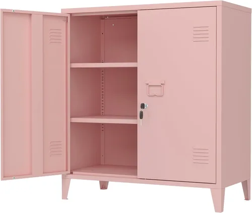 Miniatura 14 de Gabinete de almacenamiento de metal 35.4 "H Armario de almacenamiento con bloqueo Con 2 estantes y puertas ajustables, pequeño armario