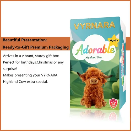 Miniatura 2 de Juguete de peluche de vaca de las Highland, lindo peluche esponjoso de vaca de las tierras altas, peluche de vaca de granja, regalos de decoración