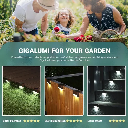 Miniatura 6 de GIGALUMI - Luces solares para cubierta al aire libre, paquete de 16, impermeables, LED, luces solares para escaleras, escalones, vallas, Blanco frío