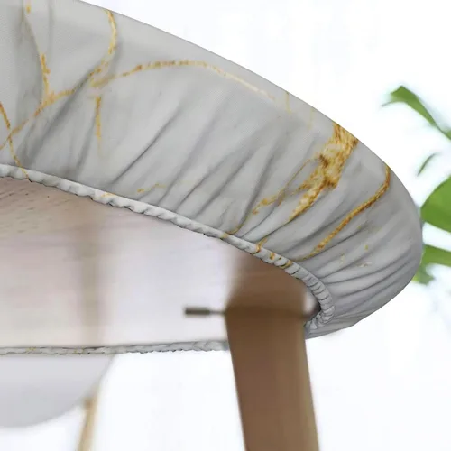 Miniatura 6 de Mantel redondo de mármol blanco dorado con borde elástico, mantel decorativo para el hogar, cocina, comedor, fiesta, S (se adapta a 40-45 pulgadas)