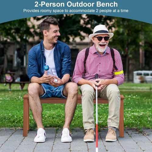Miniatura 7 de RELAX4LIFE Banco de madera para exteriores, banco de patio con asiento de listones, marco de madera maciza resistente a la intemperie, banco