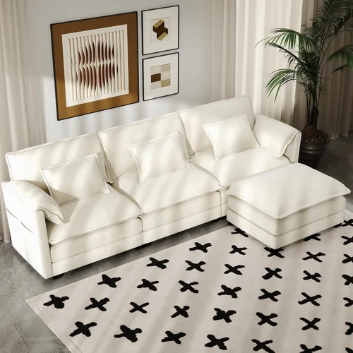 Miniatura 32 de Real Relax 145'' Sofá seccional modular, sofá convertible de 4 plazas con chenilla, 8 almohadas y 2 reposabrazos para sala de estar, oficina