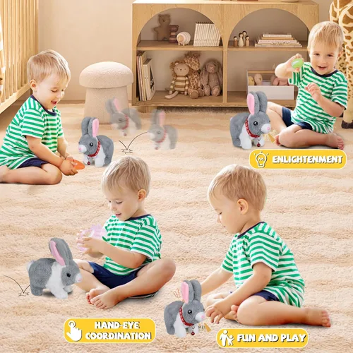 Miniatura 3 de Jimate Lindo Conejo Saltarín de Peluche para Niños, Conejito de Peluche Interactivo con Saltos, Orejas que se Mueven, y Sonidos, Juguete de Conejo